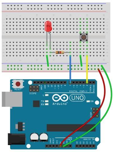 arduino led with button layout with breadboard