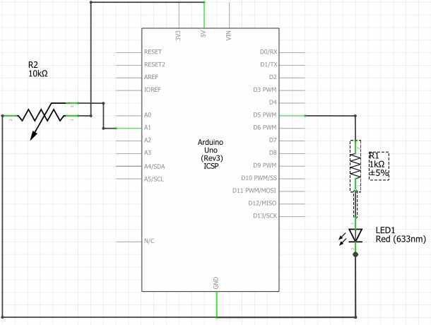 Arduino potentiometer led schematic